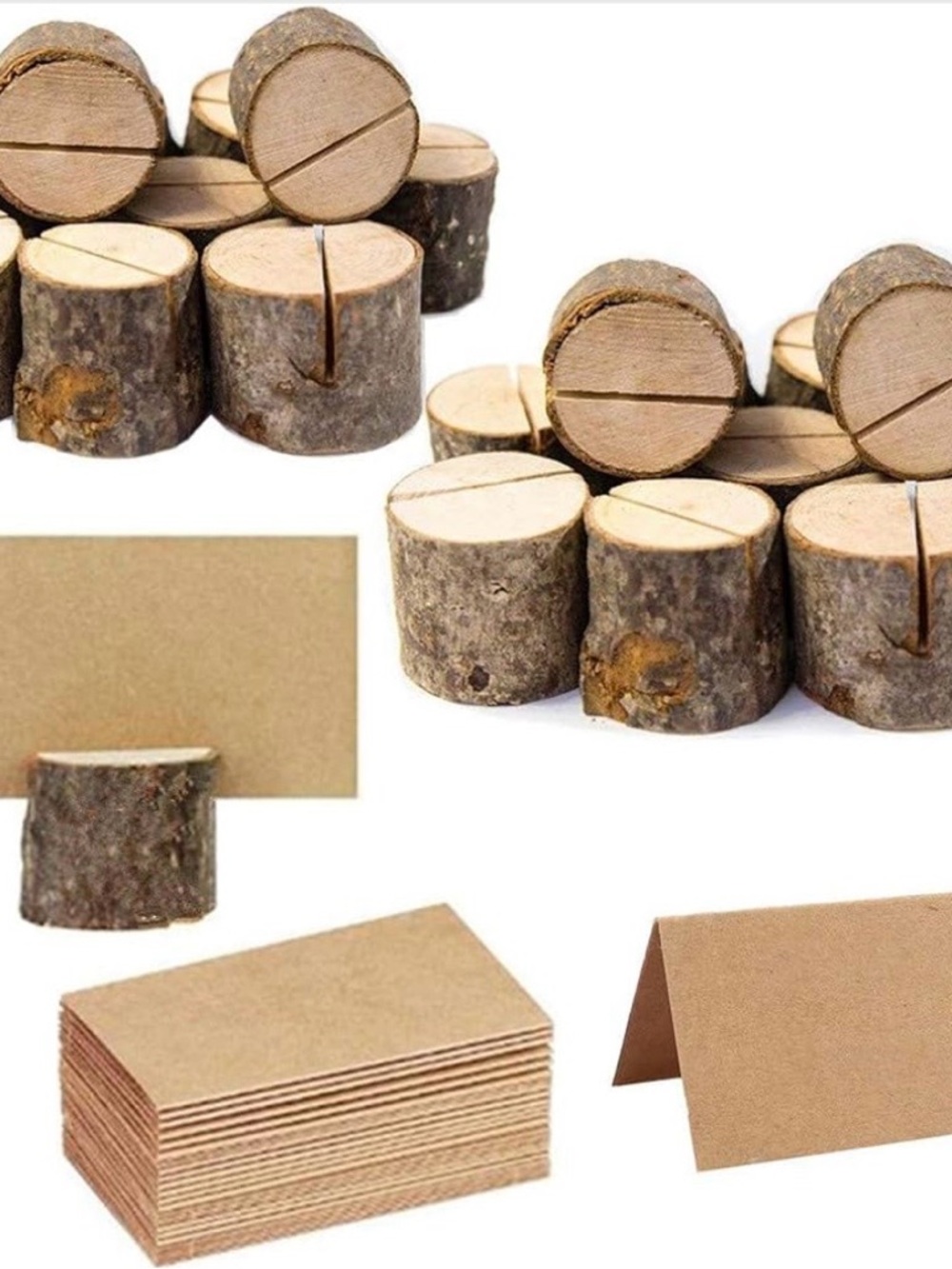 Rustic Wood Log Card Holders with Kraft Place Cards
